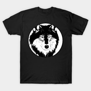 Wolf head black and white T-Shirt